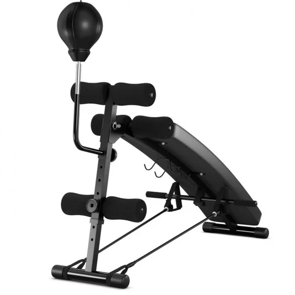 Banc de Musculation Abdominaux Pliable 2 Sangles de Traction Capacité 100 kg en Fer Mousse PU 126,5x51x103cm Noir