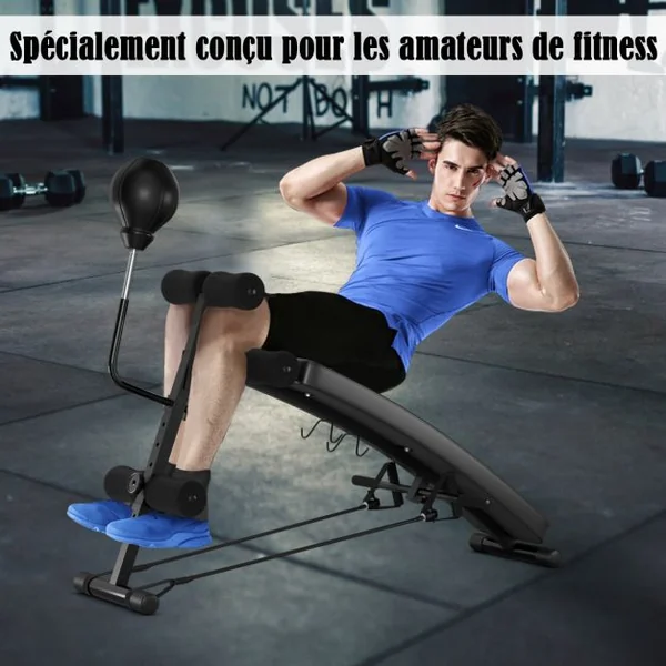 Banc de Musculation Abdominaux Pliable 2 Sangles de Traction Capacité 100 kg en Fer Mousse PU 126,5x51x103cm Noir