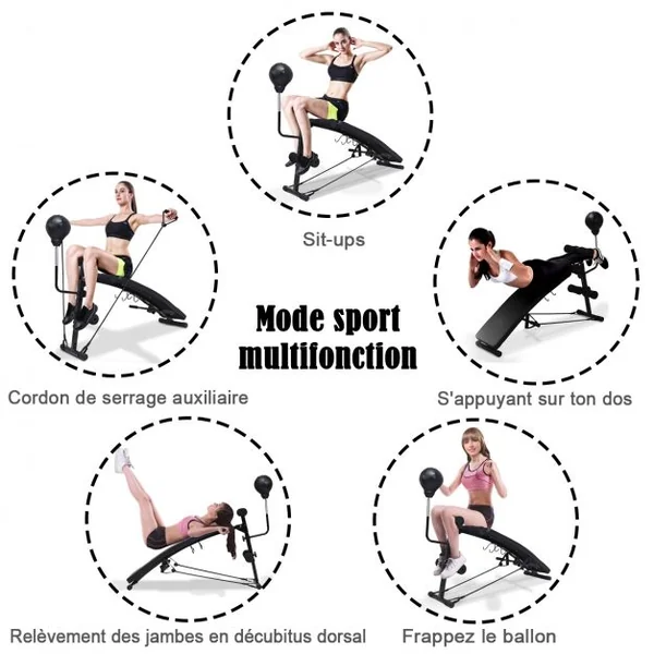 Banc de Musculation Abdominaux Pliable 2 Sangles de Traction Capacité 100 kg en Fer Mousse PU 126,5x51x103cm Noir