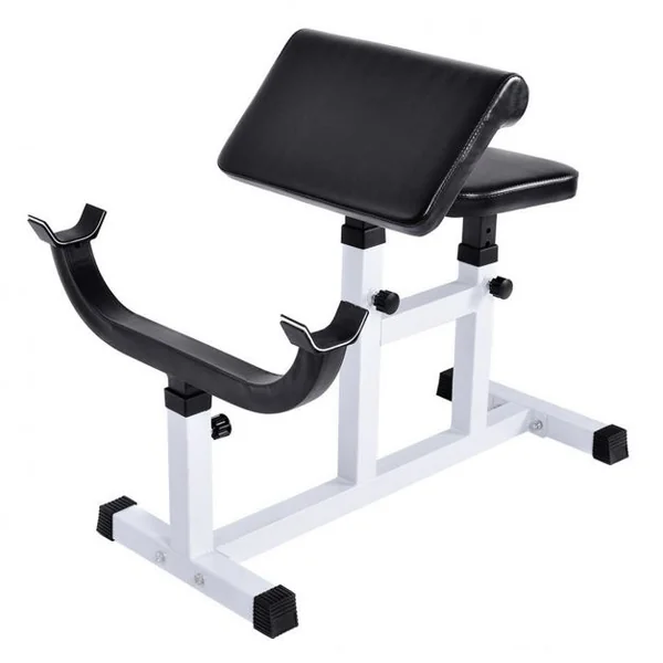 Banc de Musculation de Biceps Charge Max 160 KG Dossier Réglable Coussin d’Appui et Siège, 93x45x105cm, Noir et Blanc