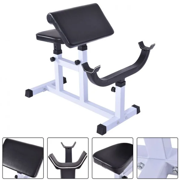 Banc de Musculation de Biceps Charge Max 160 KG Dossier Réglable Coussin d’Appui et Siège, 93x45x105cm, Noir et Blanc