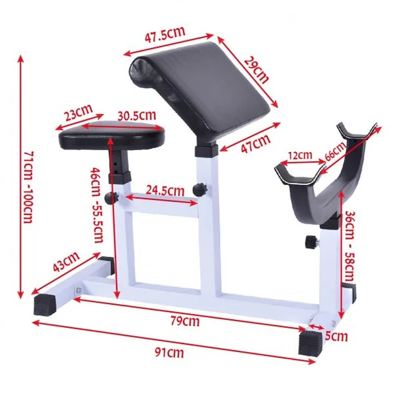 Banc de Musculation de Biceps Charge Max 160 KG Dossier Réglable Coussin d’Appui et Siège, 93x45x105cm, Noir et Blanc