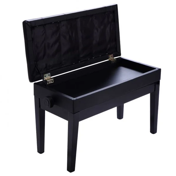 Banc de Piano avec rangement Hauteur réglable 2 Personnes Capacité de Charge 150 kg, PU + bois, 75x35x45-55 cm, Noir