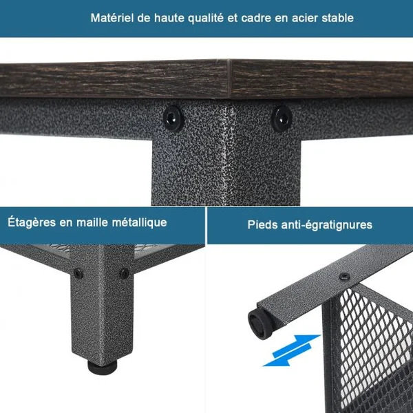 Banc et Étagère pour 8 Paires de Chaussures de Style Industriel 4 Pieds Réglables en Bois et Métal 73x30x45cm Gris