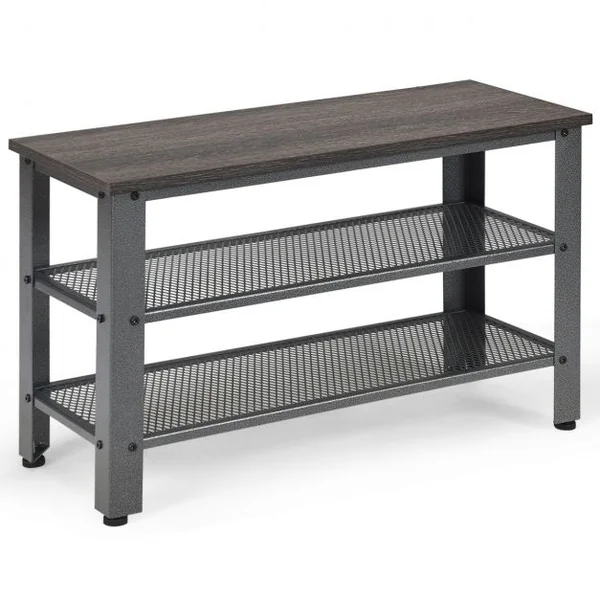 Banc et Étagère pour 8 Paires de Chaussures de Style Industriel 4 Pieds Réglables en Bois et Métal 73x30x45cm Gris