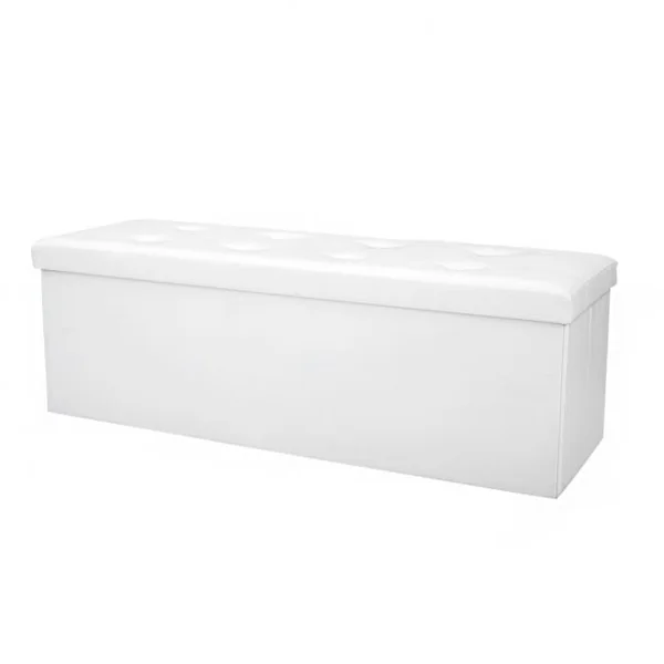 Banc Pliable avec Espace de Rangement Facile à Nettoyer en Cuir de Haute Qualité Capacité 300 kg, 114x38x38cm, Blanc