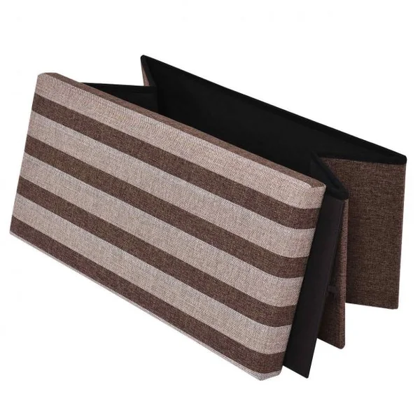 Banc Pouf Siège de Rangement en Tissu Oxford éponge et MDF, pliable, 76 x 38 x 38 cm, Marron/beige