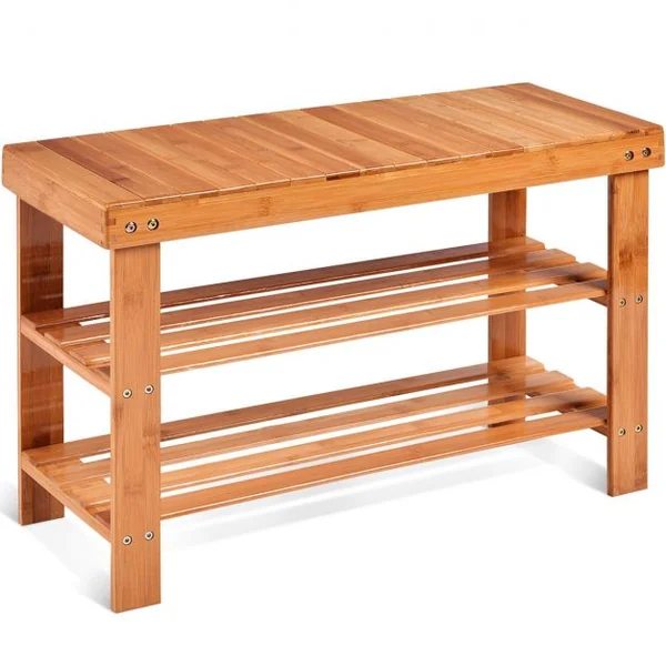Banc à Chaussures à 3 Niveaux Style Moderne Elégant Etagère à Chaussures Capacité 100kg en Bambou 70x28x45cm Naturel