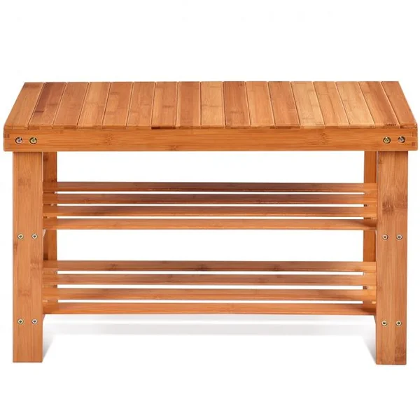 Banc à Chaussures à 3 Niveaux Style Moderne Elégant Etagère à Chaussures Capacité 100kg en Bambou 70x28x45cm Naturel