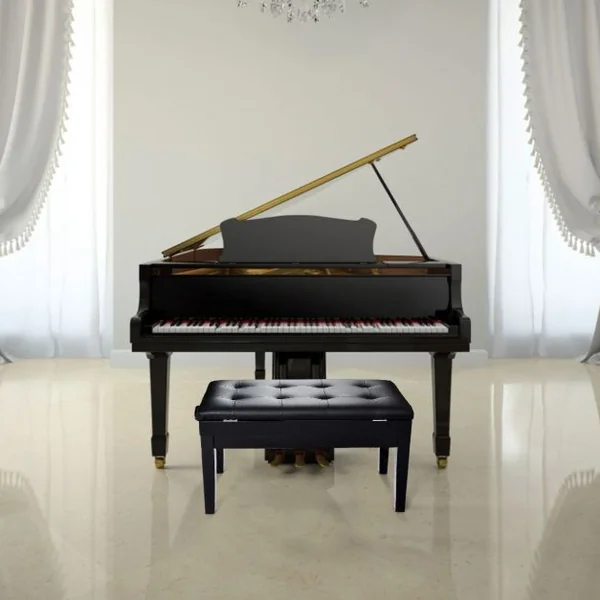 Banc/Tabouret de Piano 2 Places avec Coffre de Rangement Hauteur Réglable en Bois Massif et Fer 75x35x45-54cm Noir
