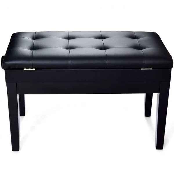 Banc/Tabouret de Piano 2 Places avec Coffre de Rangement Hauteur Réglable en Bois Massif et Fer 75x35x45-54cm Noir