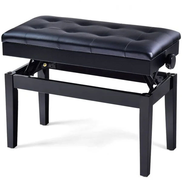 Banc/Tabouret de Piano 2 Places avec Coffre de Rangement Hauteur Réglable en Bois Massif et Fer 75x35x45-54cm Noir