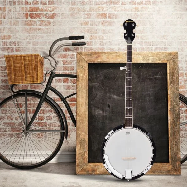 Banjo 5 Cordes 39’’ avec Accessoires Sac à Dos Ensemble de Cordes 24 Supports Réglables en Peau en Remo 335x105x97cm