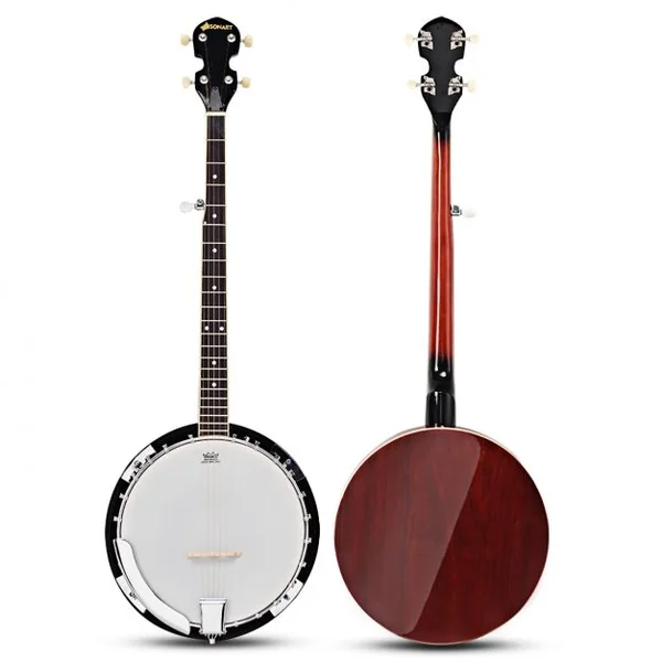 Banjo 5 Cordes 39’’ avec Accessoires Sac à Dos Ensemble de Cordes 24 Supports Réglables en Peau en Remo 335x105x97cm