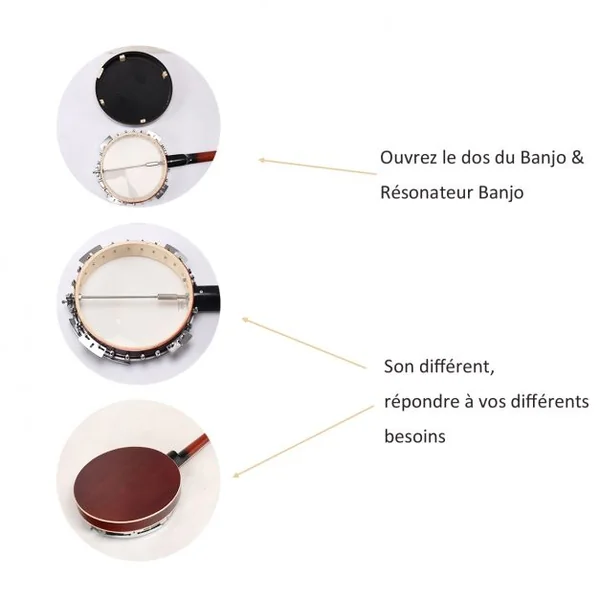 Banjo 5 Cordes 39’’ avec Accessoires Sac à Dos Ensemble de Cordes 24 Supports Réglables en Peau en Remo 335x105x97cm