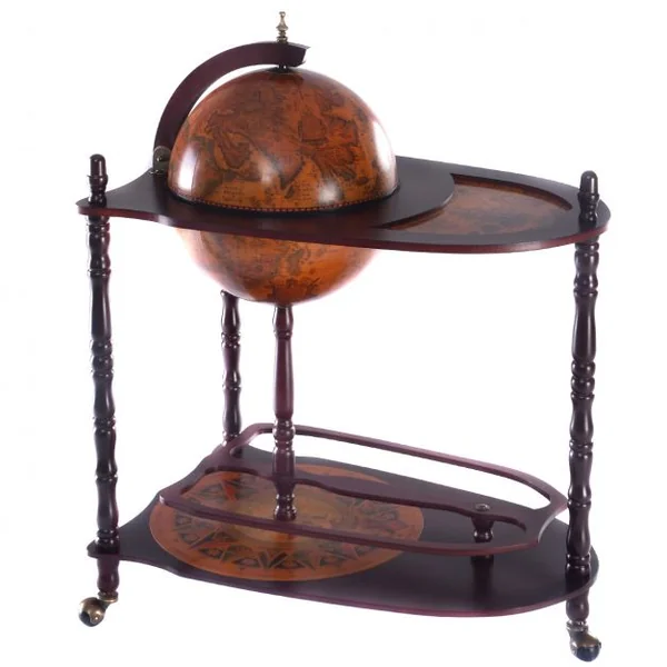 Bar globe terrestre Casier à vin Minibar Etagère en bois Bar roulant avec étagère, Vintage, Rétro, 70x45x89cm, Marron