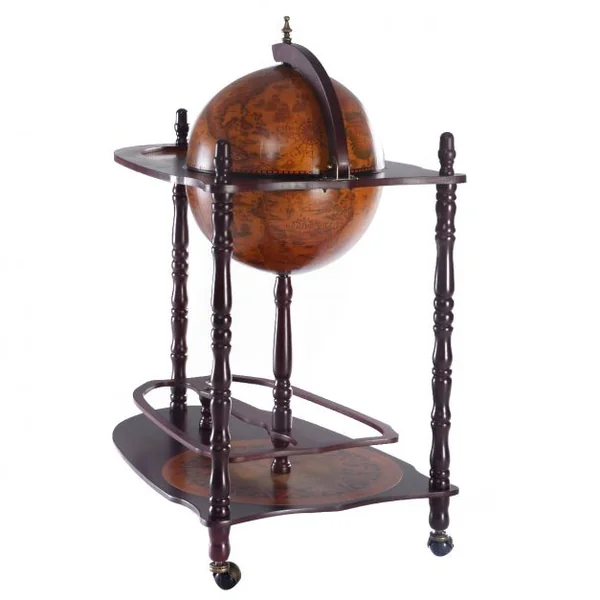 Bar globe terrestre Casier à vin Minibar Etagère en bois Bar roulant avec étagère, Vintage, Rétro, 70x45x89cm, Marron