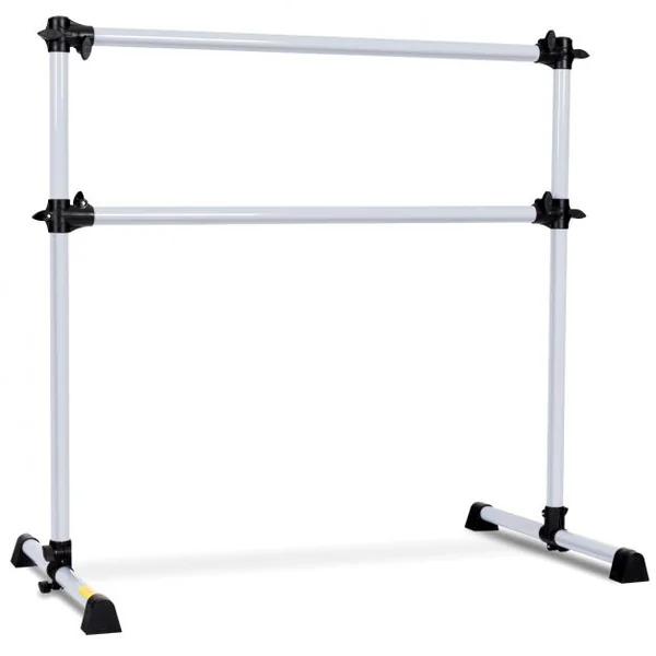 Barre de danse Classique Ballet Barre de danse Double Mobile Hauteur Réglable Tube en Fer, 120x118x71cm, Gris argenté
