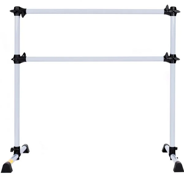 Barre de danse Classique Ballet Barre de danse Double Mobile Hauteur Réglable Tube en Fer, 120x118x71cm, Gris argenté