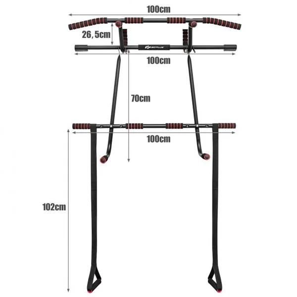 Barre de Traction Murale 6 en 1 Barre de Fitness Fixation avec Poignée en Mousse Capacité 150 Kg 100 X51x25,5cm Noir
