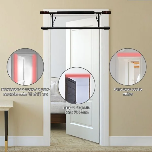 Barre de Traction Murale Barre de Fitness Fixation avec Poignée en Mousse Capacité 200 Kg 1005x26,5x35cm Noir
