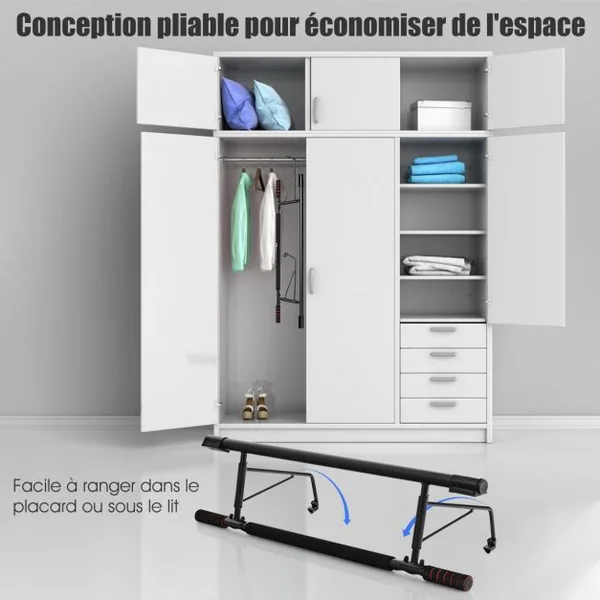 Barre de Traction Murale Barre de Fitness Fixation avec Poignée en Mousse Capacité 200 Kg 1005x26,5x35cm Noir