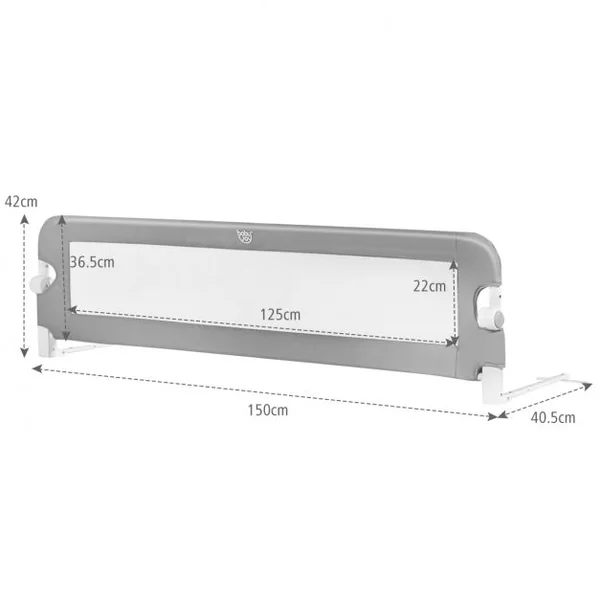 Barrière de Lit 150 CM pour Bébé Maillage Transparent Rabattable Portable Protection Bord de Lit 150x40,5x42cm Gris