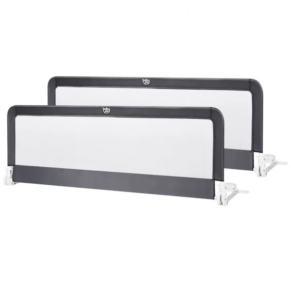 Barrière de Lit Bébé Sûre à Hauteur Ajustable avec Tissu en Maille Durable Ceinture de Fixation Gris