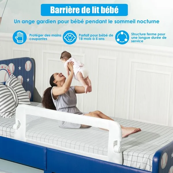 Barrière de Lit Pliable pour Bébé / Enfant Angle 0°-180° avec Mousse Souple en Tissu Oxford Fer PP 105x40x42cm Blanc