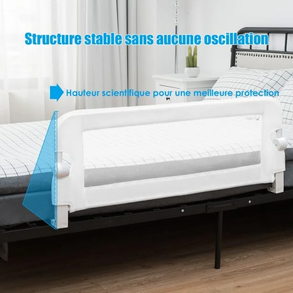 Barrière de Lit Pliable pour Bébé / Enfant Angle 0°-180° avec Mousse Souple en Tissu Oxford Fer PP 105x40x42cm Blanc