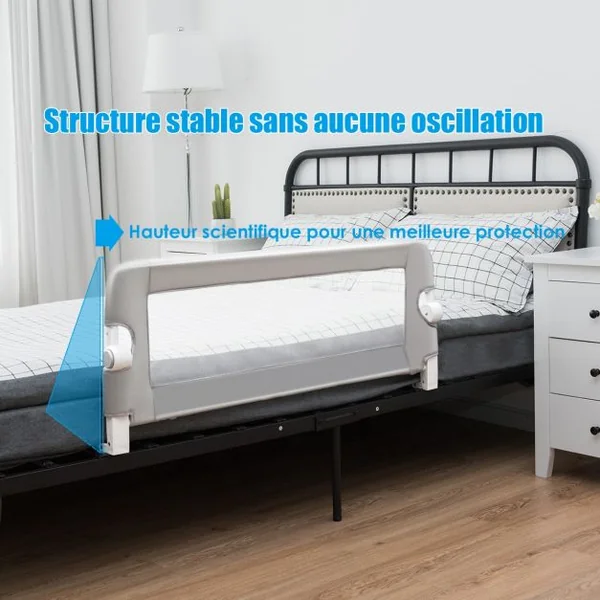Barrière de Lit Pliable pour Bébé / Enfant Angle 0°-180° avec Mousse Souple en Tissu Oxford Fer PP 105x40x42cm Gris