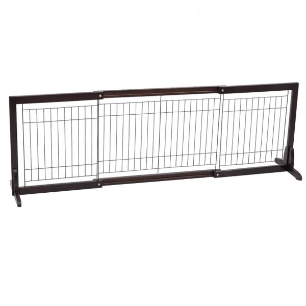 Barrière de porte modulable Barrière de sécurité pour animaux, en bois de pin et fer, 97-161x32x53cm, Marron