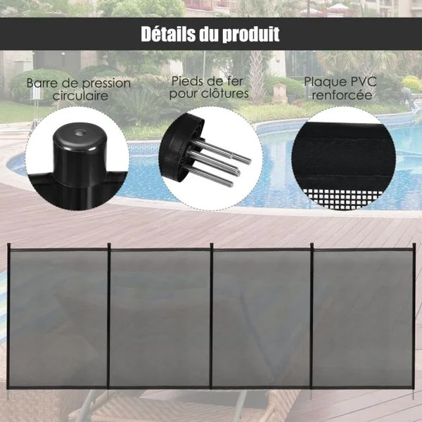 Barrière de Protection pour Piscine Barriere en Maille en Aluminium acier Inoxydable Textilène 90x125cm (L x H) Noir