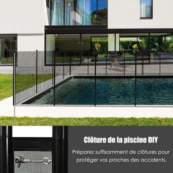 Barrière de Protection pour Piscine Barriere en Maille en Aluminium acier Inoxydable Textilène 90x125cm (L x H) Noir
