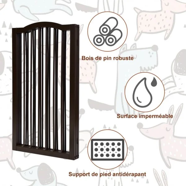 Barrière de Sécurité pour Animaux Barrière pour Chien 3 Panneaux Facile à Installer en Bois de Pin153x2x92cm Marron