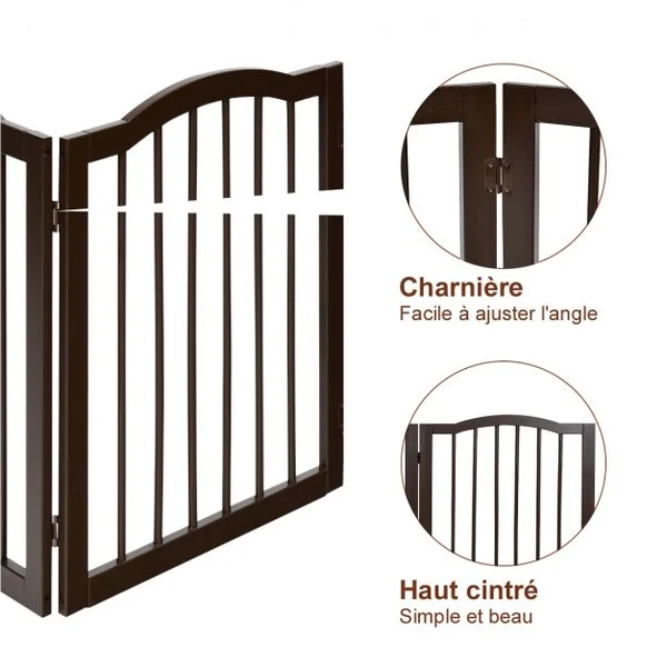 Barrière de Sécurité pour Animaux Barrière pour Chien 3 Panneaux Facile à Installer en Bois de Pin153x2x92cm Marron