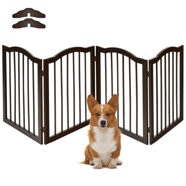 Barrière de Sécurité pour Animaux Barrière pour Chien 4 Panneaux Facile à Installer en Bois de Pin 204x1,7x61cm Marron