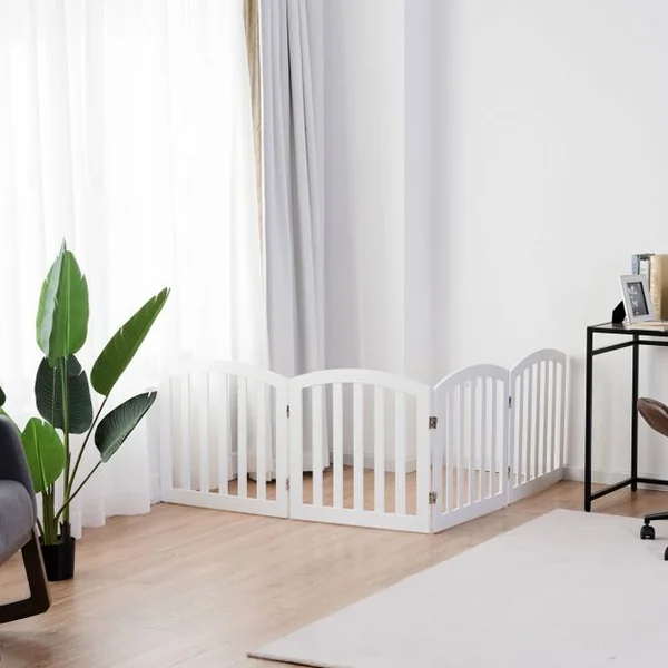 Barrière Sécurité pour Chien en Bois Pliable Autoportante 4 Pans 246 x 61CM Blanc