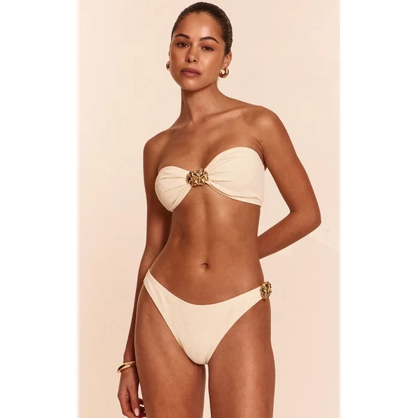 Bas De Bikini Taille Haute Texturé Avec Ornement Floral