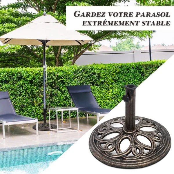 Base de Parasol Dia. 45 cm Pied de Parasol Ajouré Solide Poteau de 38-48mm en Fonte 12,5 kg 32cm Haut Couleur Bronze