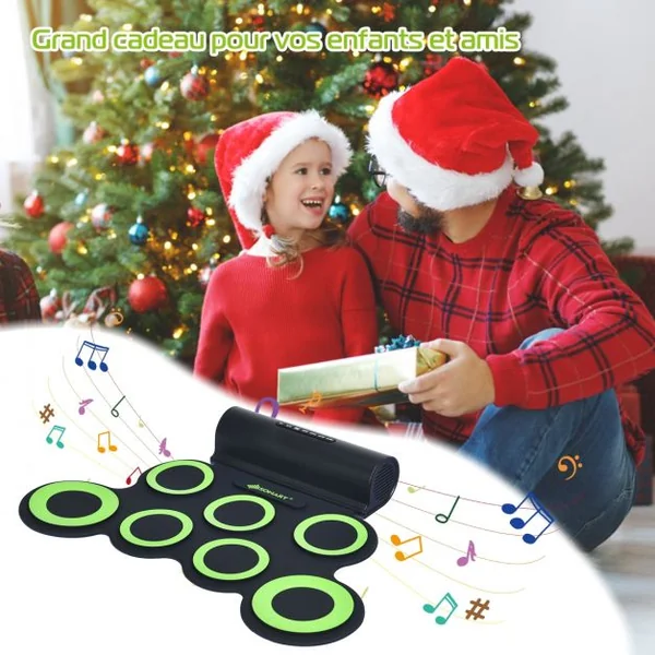 Batterie Electronique Portable à 7 Pads avec 2 Haut-Parleur Roll Up Tambour avec 2 Baguettes Sortie MIDI