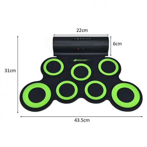 Batterie Electronique Portable à 7 Pads avec 2 Haut-Parleur Roll Up Tambour avec 2 Baguettes Sortie MIDI