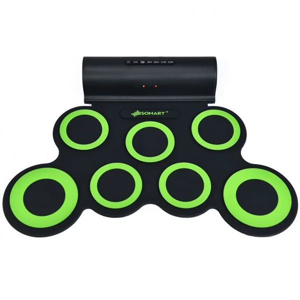 Batterie Electronique Portable à 7 Pads avec 2 Haut-Parleur Roll Up Tambour avec 2 Baguettes Sortie MIDI