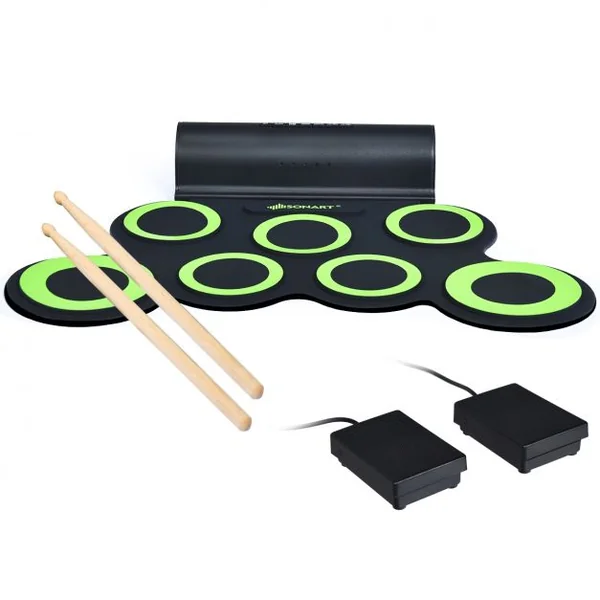 Batterie Electronique Portable à 7 Pads avec 2 Haut-Parleur Roll Up Tambour avec 2 Baguettes Sortie MIDI