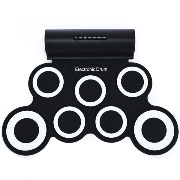 Batterie Electronique Portable à 7 Pads avec 2 Haut-Parleur Roll Up Tambour avec 2 Baguettes Sortie MIDI