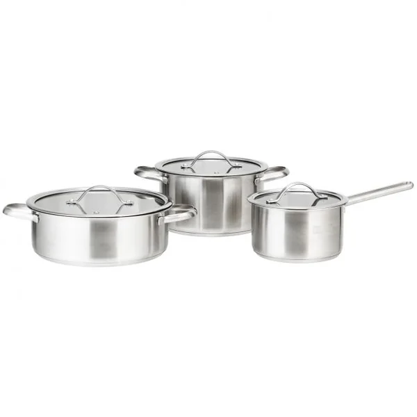 Batteries de Cuisine en Acier Inoxydable 3 Pièces 2 Marmites 1 Casserole avec 3 Couvercles en Verre Φ17,3/21/25CM