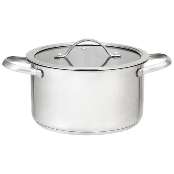 Batteries de Cuisine en Acier Inoxydable 3 Pièces 2 Marmites 1 Casserole avec 3 Couvercles en Verre Φ17,3/21/25CM