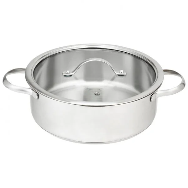 Batteries de Cuisine en Acier Inoxydable 3 Pièces 2 Marmites 1 Casserole avec 3 Couvercles en Verre Φ17,3/21/25CM