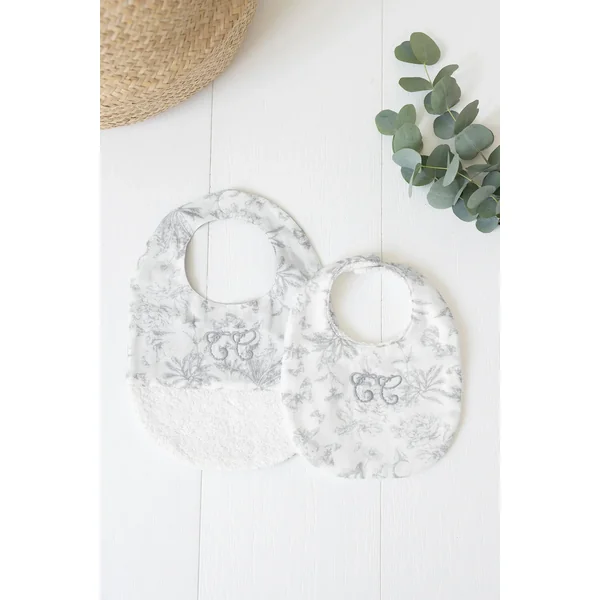 Bavoir Toile de Jouy gris Tartine et Chocolat - Soins Bébé Naturels & Produits Maman Après Naissance