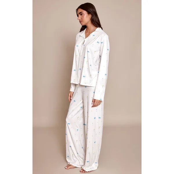 Beige Ensemble De Pyjama Imprimé À Manches Longues Avec Boutonnage